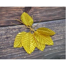 Тканевые листья на проволоке золотой 5 * 3см 12шт
