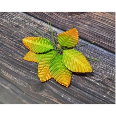 Тканевые листья на проволоке салатовый с оранжевым 5 * 3см 12шт