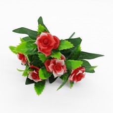 Ветка с цветками розы 20 см, 5 бело-красных бутонов