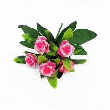 Ветка с цветками розы 20 см, 5 бело-розовых бутонов