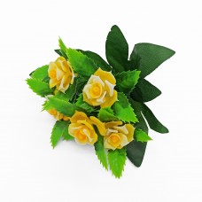 Ветка с цветками розы 20 см, 5 бело-желтых бутонов 