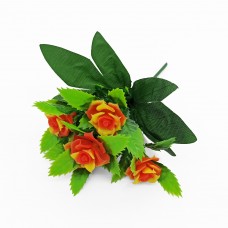 Ветка с цветками розы 20 см, 5 желто-красных бутонов