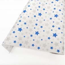 Бумага крафт белая Звезды синие и серебристые, 50гр/м2, 70см x 10м 