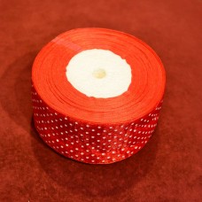 Лента органза с рисунком 50мм*46м (50 ярдов) горох, красный
