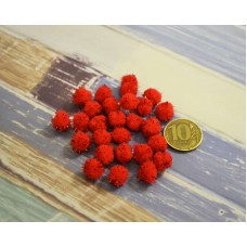 Помпоны 10 мм красного цвета с люрексом